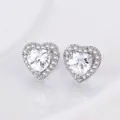 Prachtige zilveren hartvormige oorbellen met witte zirkonia en diamanten halo - Witgoud Met Witte Zirkonia
