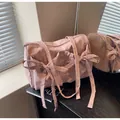 Sac fourre-tout rose en nylon avec décoration de nœuds et grande capacité pour femme - Rose
