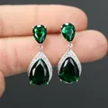 Pendientes de lujo con gota verde esmeralda y detalles de circonita brillante para mujer - Verde
