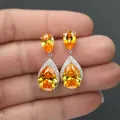 Lujosos pendientes de gota de circón naranja en forma de pera y acabado plateado - Amarillo