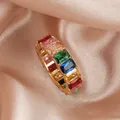 Rainbow eternity ring with multi-color rectangular zircon stones on a gold band - US 7 / Gold with Multicolor Zircon