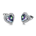Silver stud earrings with heart-shaped iridescent colorful zircon and halo diamonds - Platinum Plated Mystic Topaz Zircon