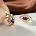 Créoles dorées avec améthyste violette taille marquise et détails en zircon blanc - Violet foncé