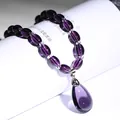 Collar de cristal amatista púrpura de alta calidad con colgante de gota de agua para mujer - Púrpura