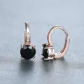 Rose gold round hoop earrings with black zircon stone and sparkling pavé accents - Rose Gold Black
