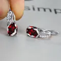 Orecchini in argento con gemma ovale rosso scuro e piccoli zirconi bianchi brillanti - Argento Rosso
