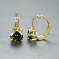 Elegant gold hoop earrings with round green zircon and pavé white crystals - Gold Olive Green Zirconia