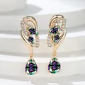 Elegant gold drop earrings featuring gradient colorful gemstones and sparkling zircon accents - Gold Color Multicolor Zirconia
