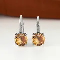 Orecchini a cerchio in argento con zirconi rotondi color champagne lucidi - Placcato rodio champagne