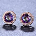 Boucles d'oreilles topaze mystique ronde en plaqué or rose avec un halo de zircons - Or Rose Multicolore