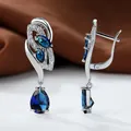 Silver drop earrings featuring marquise and teardrop blue gemstones and white crystals - Platinum Plated Royal Blue