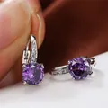 Orecchini a cerchio in argento con zirconi tondi viola e piccoli cristalli bianchi - Argento Viola