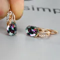 Rose gold oval mystic topaz earrings with sparkling white cubic zirconia accents - Gold Color Multicolor Zirconia
