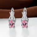 Elegante Ohrringe mit ovalem rosa Kristall und funkelnden weißen Zirkonia in Silber-Finish - Platiniert Rosa Zirkonia