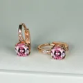 Orecchini in oro rosa con zircone cubico rosa rotondo e pietre bianche pavé - Oro Rosa Strass Rosa