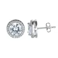 Boucles d'oreilles halo classiques en argent 925 avec zircone ronde et fermoir papillon - Or Blanc Avec Zircone Blanche