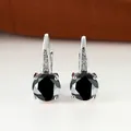 Eleganti orecchini a monachella con grandi pietre nere tonde e zirconi incastonati - Placcato Platino Zirconia Nera