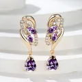 Champagne gold drop earrings with marquise purple stones and teardrop crystal pendants - Champagne Gold Purple Stone
