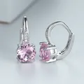 Orecchini a cerchio in argento con grande zircone rosa rotondo e pavé di pietre - Placcato Platino Zirconia Rosa