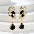 Elegant champagne gold drop earrings with black marquise and teardrop gemstones - Champagne Gold Black Stone