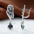 Champagne gold earrings featuring a mystic teardrop stone and zircon crystal accents - Platinum Plated Iridescent