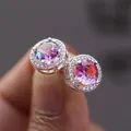 Orecchini a perno con zirconi sfumati e montatura in metallo argentato da donna - Colore Tormalina Viola e Rosa