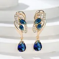 Elegant gold drop earrings with marquise and pear-cut deep blue crystals and white diamonds - Champagne Gold Royal Blue