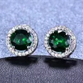 Boucles d'oreilles halo élégantes avec zircon vert émeraude et monture argent - Argent Émeraude Zircone