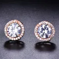 Boucles d'oreilles halo en or rose avec zircons cubiques ronds et brillants - Or Rose/Zircone Blanc