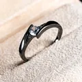 Classic black plated ring featuring round zircon main stone and micro-pave detailing - US 5 / Black