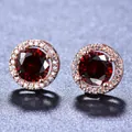 Boucles d'oreilles rondes en zircon rouge avec finition or rose et accents brillants - Or Rose Strass Rouge