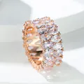 Elegante roségouden ring met dubbele rij sprankelende zirkonia in druppelvorm - US 5 / Roségoud