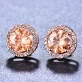 Boucles d'oreilles halo en or rose avec oxyde de zirconium rond champagne - Or Rose Zircon Champagne
