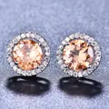 Boucles d'oreilles rondes en zircon champagne avec monture halo plaquée or blanc - Plaqué Platine Zircon Champagne