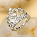 Elegante zilveren kroonring met hartvormig frame en fonkelende witte zirkoon pavé - US 5 / Verguld Roségoud