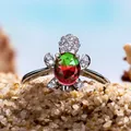Schildpad ring in zilveren afwerking met kleurrijke edelsteen en zirkonia accenten - Maat 6 / Rood Groen Toermalijnkleur Zirkonia