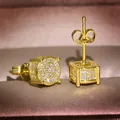Close-up of golden stud earrings with white cubic zirconia and S925 hallmark - Gold with White Stone
