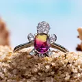 Exquise schildpadring met veelkleurige edelsteen en pavé-gezette diamanten - Maat 6 / Roze Geel Toermalijnkleur Zirkonia