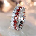 Eternity ring with heart-shaped red rubies and clear zircon set in silver band - US 6 / Garnet Red