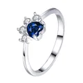 Anillo de huella con circonita azul de corazón y diamantes redondos en plata - Talla 5 / Circonita Azul Zafiro