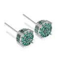 Elegant silver round stud earrings with pave-set green cubic zirconia crystals - Silver Green Zirconia