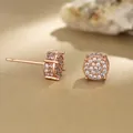 Elegant rose gold round cylinder stud earrings with shimmering micro-pave cubic zirconia - Rose Gold/White Zirconia