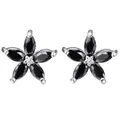 Vue détaillée de boucles d'oreilles pétales en cristal marquise noir et métal argenté - Noir