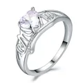 Zilverkleurige Mom-ring met hartvormige steen en fonkelende pavé-accenten - Maat 6 / Platina Witte Opaal