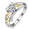 Tweekleurige MOM-ring met hartvormige edelsteen en subtiele diamanten accenten - Maat 6 / Platina Goud MOM Witte Zirkonia