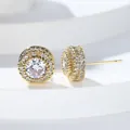 Hip hop style gold round stud earrings with micro-paved sparkling cubic zirconia stones - Gold
