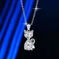 Elegante S925 zilveren kattenhanger ketting met sprankelende witte zirkoon hartsteen - Witte Zirkonia