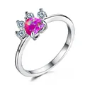Anillo de plata minimalista con opalo rosa de corazón y diseño de huella zircon - Talla 5 / Púrpura