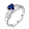 Silver MOM ring featuring a heart-shaped blue sapphire and pavé-set accent diamonds - Size 6 / Blue Rhinestone