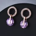 Boucles d'oreilles or rose élégantes avec zircon violet rond et cristaux blancs - Or Rose Violet Zircon